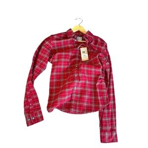 Plaid Flannel Mens Shirt Small Long Sleeve Red Checkered Lumberjack Pre Shrunk